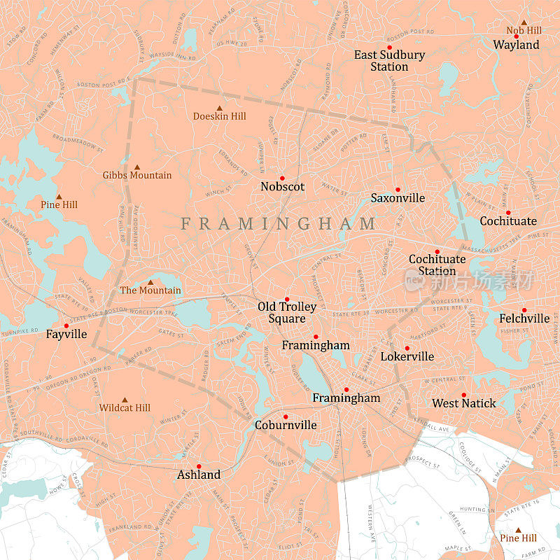 MA Middlesex Framingham矢量路线图